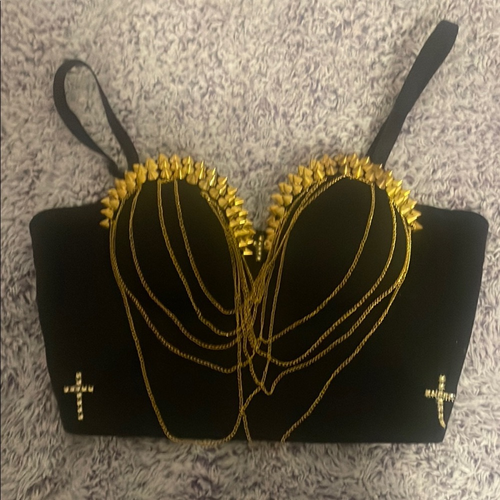 Black and Gold Studded Corset with 5-hook closure
